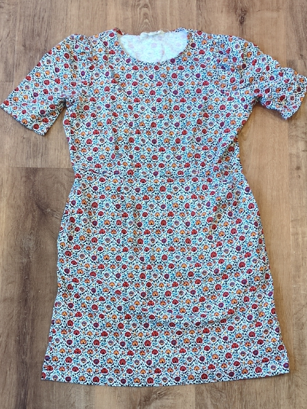 Boden Short-Sleeve Dress with Red and Orange Floral Print